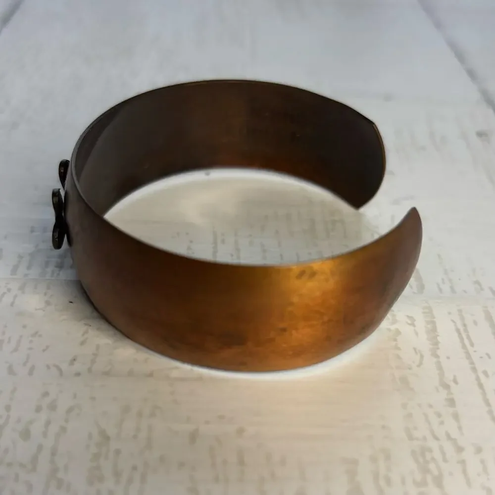 Vintage Copper Cuff Bracelet Double Heart Artisan